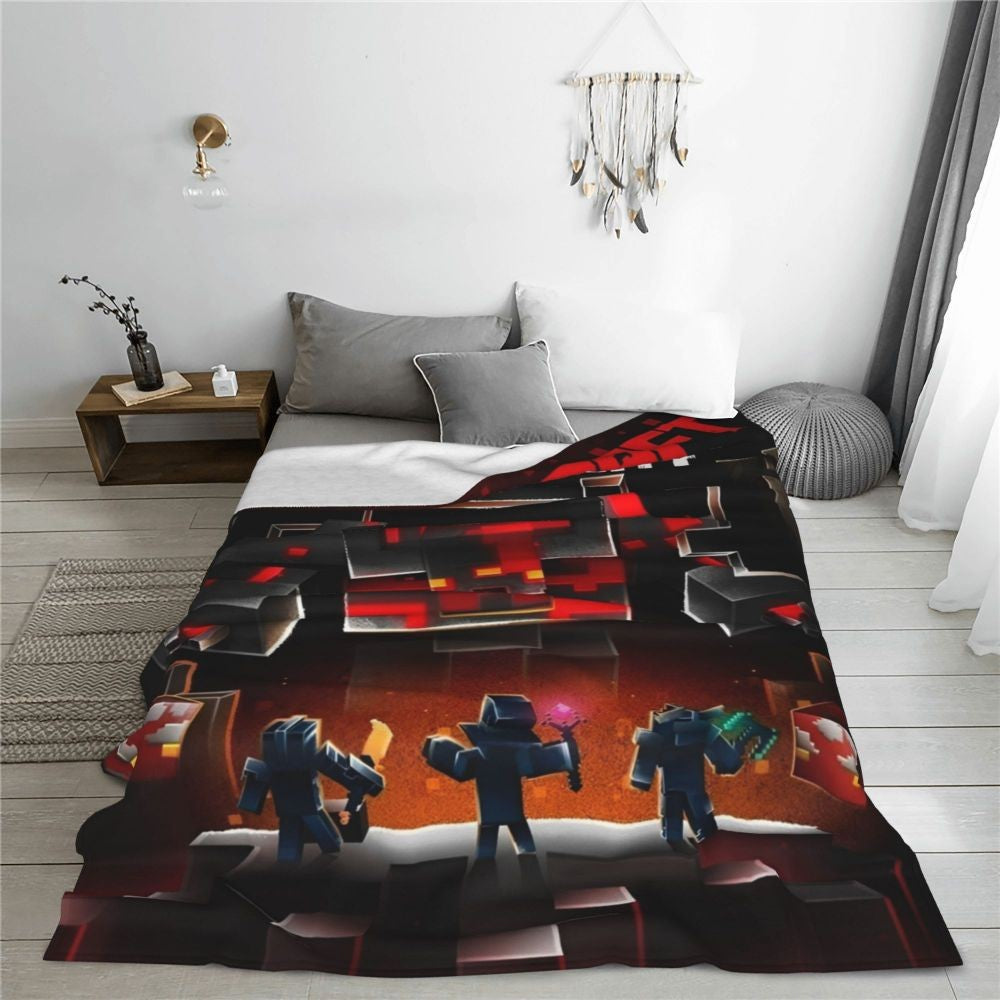 Cartoon Mines Pixel Game Crafts Flannel Blanket Super Warm Throw Blanket for Home Decor Decorative Street Trend Bedspread