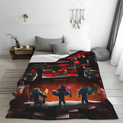 Cartoon Mines Pixel Game Crafts Flannel Blanket Super Warm Throw Blanket for Home Decor Decorative Street Trend Bedspread