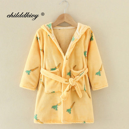 Boy and Girls Flannel Pajamas Robe Autumn and Winter Children Sleepwear Soft Hooded Kids Homewear 2-8 Years