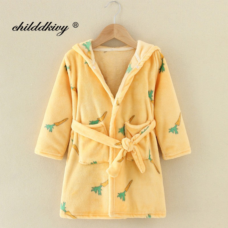 Boy and Girls Flannel Pajamas Robe Autumn and Winter Children Sleepwear Soft Hooded Kids Homewear 2-8 Years