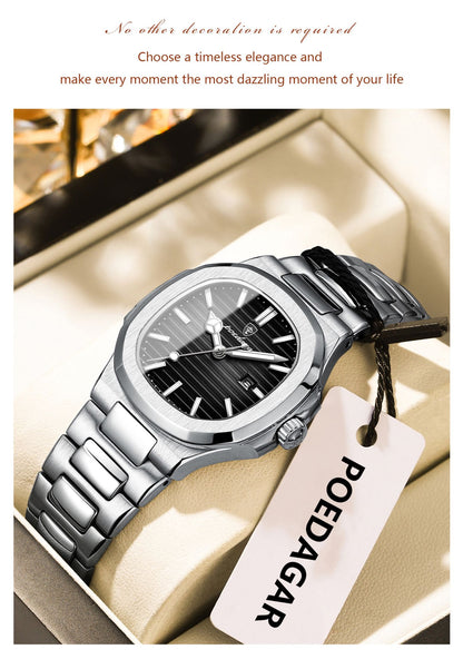 POEDAGAR Elegant Women's Quartz Watches Waterproof Luminous Date Ladies Wristwatch Stainless Steel Fashion Watch For Woman Reloj