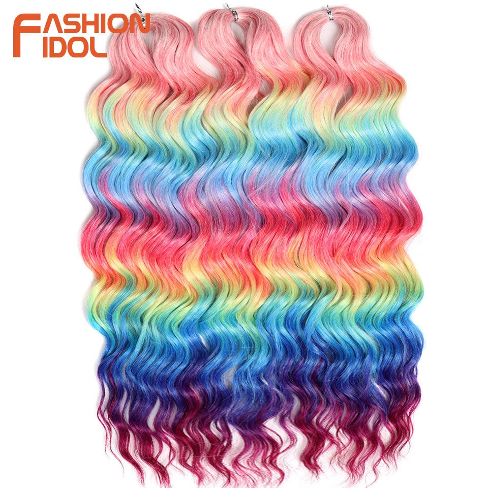FASHION IDOL Cabelo de Crochê Torção Laranja Extensões de Cabelo Trançado de Onda Profunda Sintética Cabelo Onda de Água 24 Polegadas Fibra Resistente ao Calor