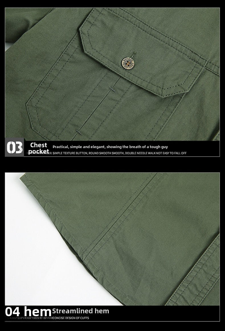 Summer Cargo Shirt Men's Casual Retro Cotton Pocket Short Sleeve Coat plus size Outdoor Camping Fishing Sweat Absorbing Shirt