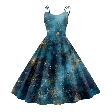 High Quality Cute Women's Casual Fashion Round Neck Christmas Print Mid-Length Dress Pretty Sweet Christmas Suspender Dress