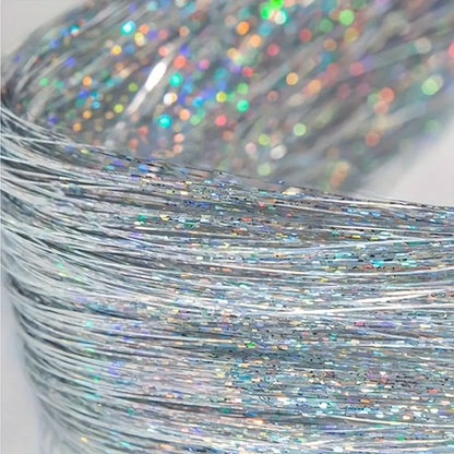 12 unidades/1 pacote 50 cm de extensões de cabelo sintéticas brilhantes, presilhas de cabelo cintilantes para trançar e enfeitar a cabeça de mulheres