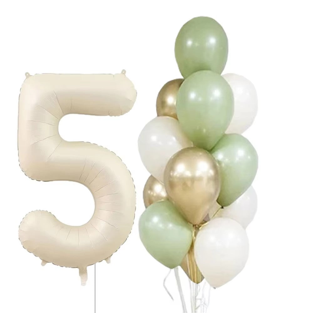 14pcs 32inch Cream Number Balloon 10inch Avocado Green Metallic Gold White Latex Balloons Baby Birthday Party Decorations