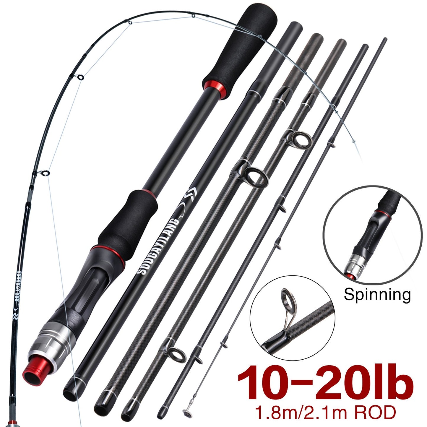 Sougayilang Fishing Rod 1.8/2..1m Spinning/Casting Rod Power M Carbon Rod Pole 5/6 Sections Travel Fishing Pole Fishing Tackle
