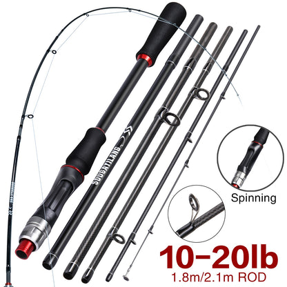 Sougayilang Fishing Rod 1.8/2..1m Spinning/Casting Rod Power M Carbon Rod Pole 5/6 Sections Travel Fishing Pole Fishing Tackle