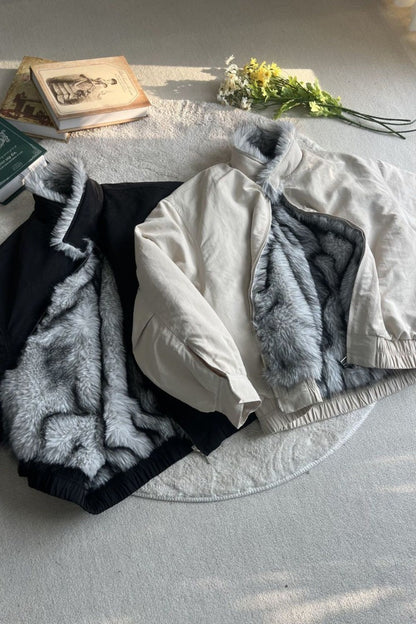 2025 Winter New Fashion Mountain Carving Imitation Wolf Fur Coat Men and Women Y2K Harajuku Hip-hop Pop Bomber Jacket Cleanfit