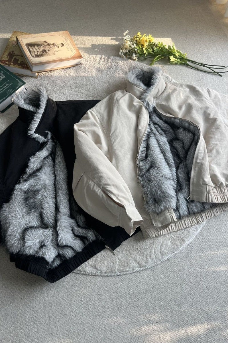 2025 Winter New Fashion Mountain Carving Imitation Wolf Fur Coat Men and Women Y2K Harajuku Hip-hop Pop Bomber Jacket Cleanfit