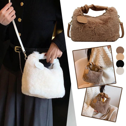 New Winter Plush Handbag Small Half Moon Crossbody Bag Simple Elegant Cute Ladies Shoulder Bag