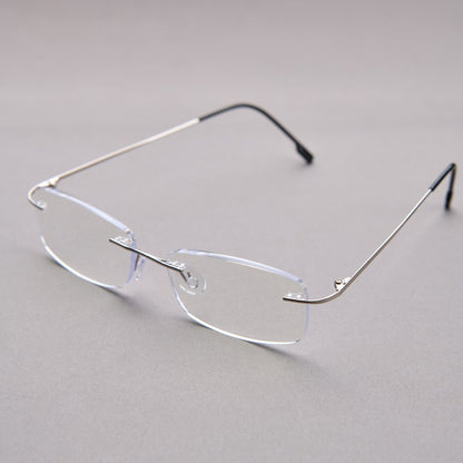 Anti Blue Light Titanium Alloy Rimless Silver Frame Men Women Rectangular 10g Reading Glasses Rimless Prescription Eyeglasses