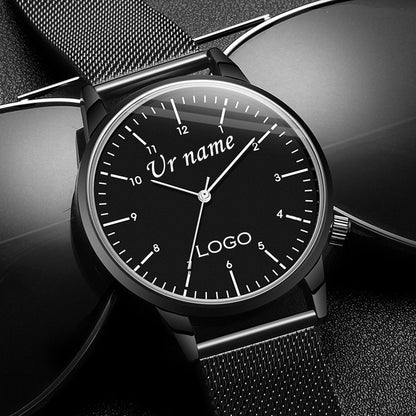 Free Personalized Engrave with Your Name Logo Text Men's Women's Mesh 3 ATM Water Resistant Wristwatch Customized Wrist Watch
