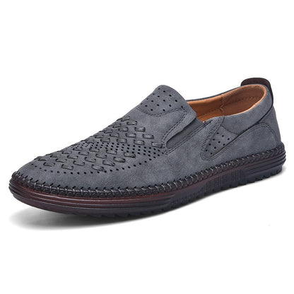 New 2024 Handmade Leather Men Shoes Design Fashion Sneakers Slip On Loafers Summer Mesh Breathable Casual Shoes Men Driving Flat