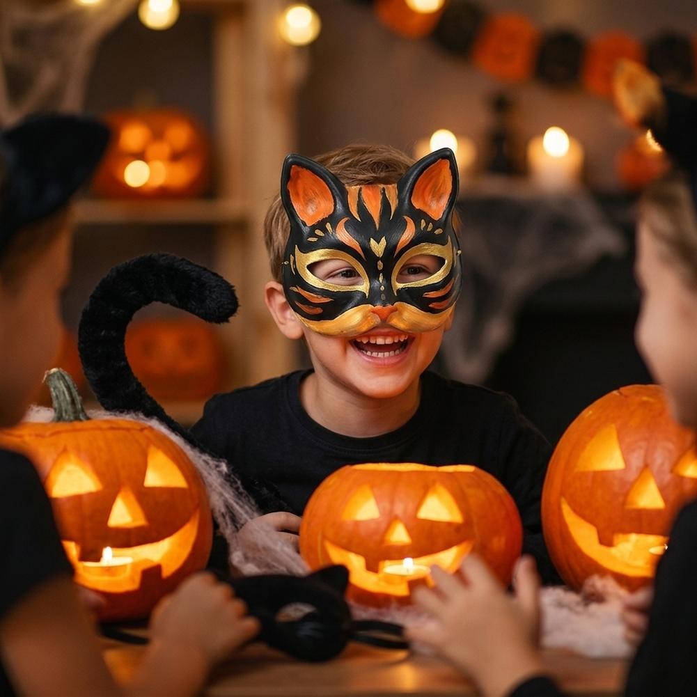 5-30pcs Japanese Mask Paper Blank Mask Halloween Cosplay Cat DIY Paintable Half Face Mask Animal Costume Party Decor Craft Prop
