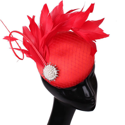Lindo Fascinador de Cabelo de Cetim Magenta Festa Noturna Formal Chapéu para Senhoras de Igreja Chapéu de Casamento Nupcial com Penas