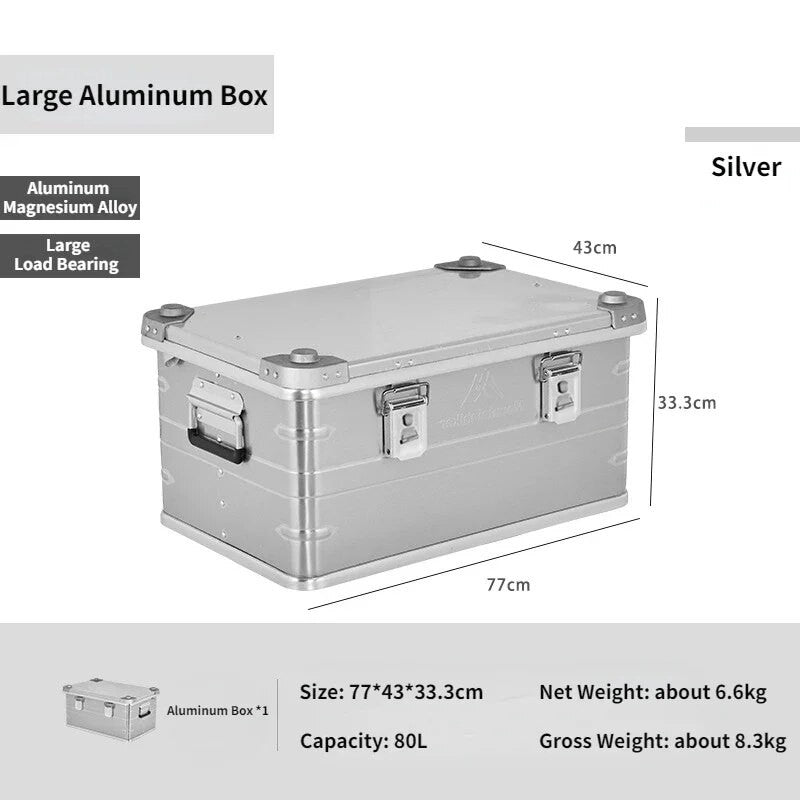 MOUNTAINHIKER Outdoor Storage Box Camping Picnic Travel Aluminum Alloy Large Capacity Box Silver Storage Bag 30-80L