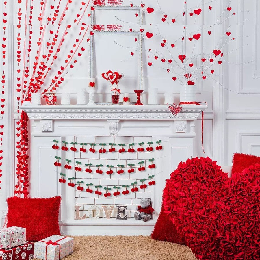Cherry Garland Decoration Cherries Birthday Wedding Decoration Christmas Pompom Threading Banner Bedroom Wall Decoration Hanging
