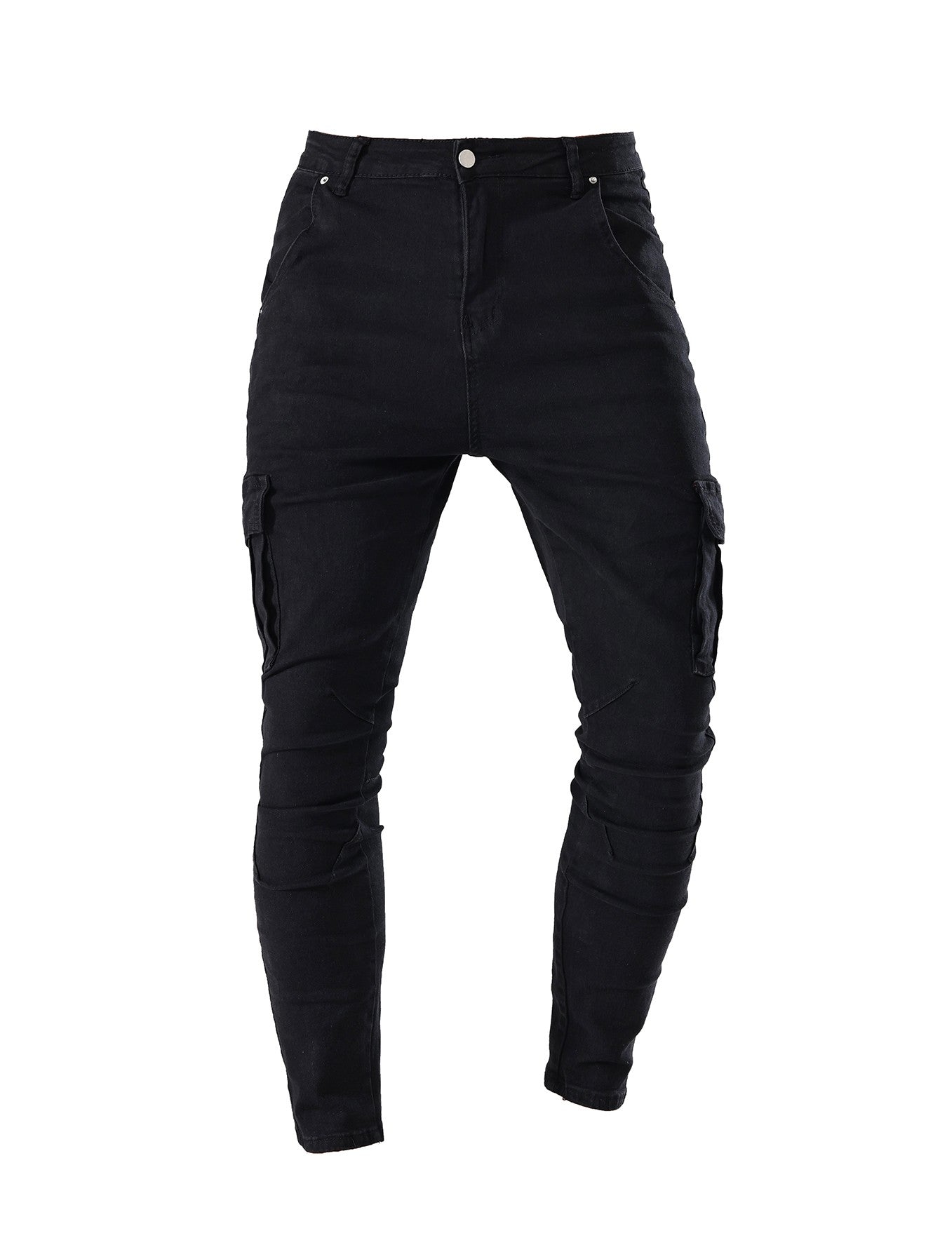 Calça Jeans Masculina Cargo Elástica Slim Fit Masculina Calça Jeans Cor Sólida Multi Bolsos Casual Skinny Calças Masculinas Roupa Masculina