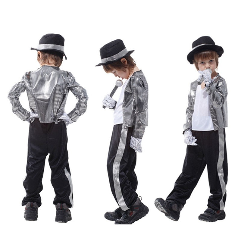 Children MJ Michael Jackson Cosplay Carnival Costume Coat Billie Jean Kids Party Superstar Singer Dance Clothing