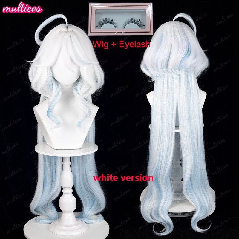 High Quality Focalors Wig Fontaine Furina Cosplay Wig Game Genshin Blue White Heat Resistant Synthetic Hair Anime Wigs + Wig Cap