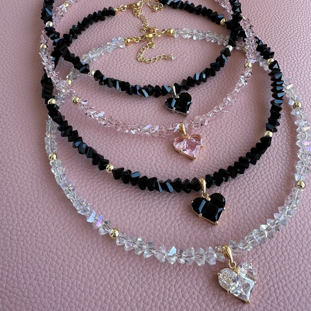 Colar Feminino Vintage de Moda Sexy com Pingente de Coração de Zircão Boho Geométrico Barroco com Corrente de Cristal Transparente