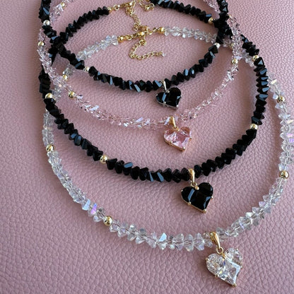 Colar Feminino Vintage de Moda Sexy com Pingente de Coração de Zircão Boho Geométrico Barroco com Corrente de Cristal Transparente