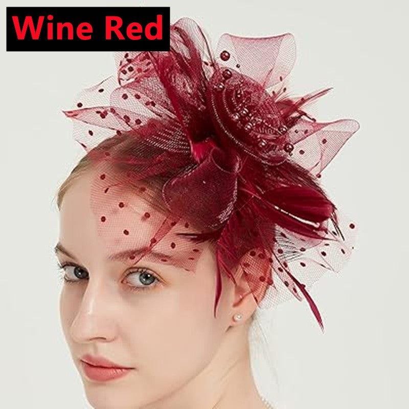 New 12 Color Net and Feather Fascinator Hat Headband Alice Headband Clip Mesh Flower Wedding Cocktail Hair Accessories Tea Party