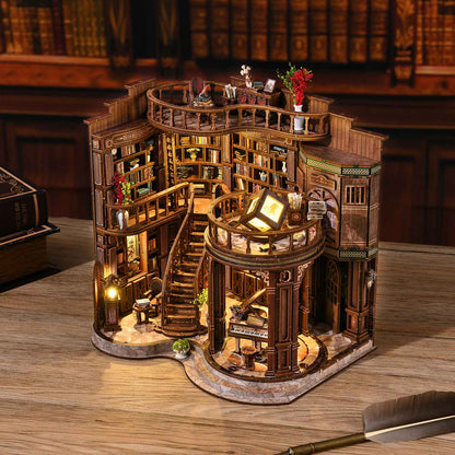 3D Retrô Sonhador Sala de Livros DIY Casas de Madeira em Miniatura Kits Decoração de Mesa para Adultos Presentes de Natal Artesanais