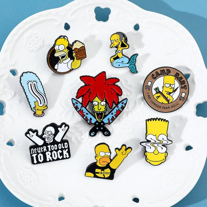 8 Peças The Simpsons Esmalte Pin Desenho Animado Bart Simpson Homer Jay Simpson Broche de Metal Jaqueta Jeans Lapela Joias Brinquedo
