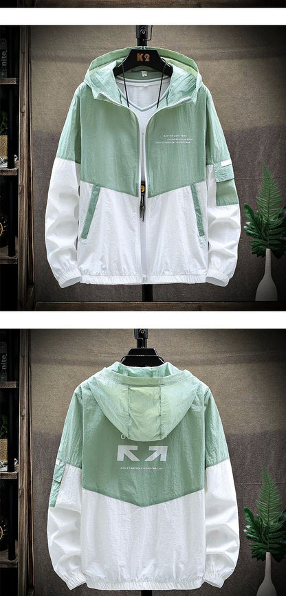 2025 Summer Skin Coats Men Ultra Light UV Sun Protection Big Size Hooded Windbreaker Jacket Men Striped Casual Outwear