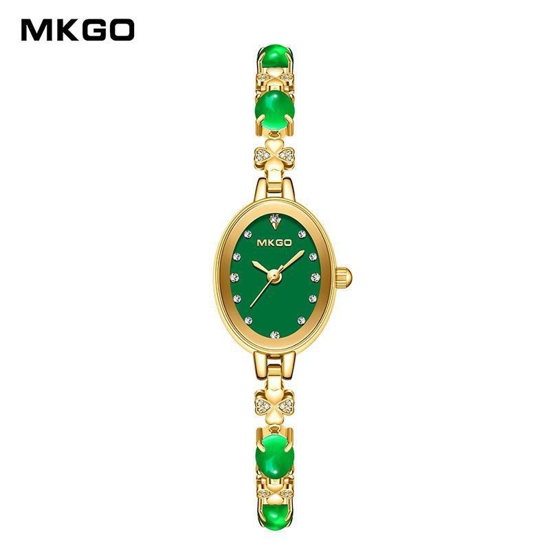MKGO Women's Fashion Bracelet Watch Luxury Quartz Ladies Watch 30M Waterproof Premium Exquisite Emerald Crystal Female Watches