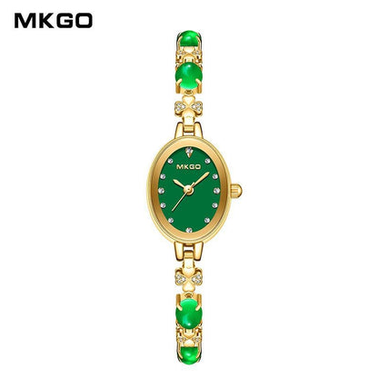 MKGO Women's Fashion Bracelet Watch Luxury Quartz Ladies Watch 30M Waterproof Premium Exquisite Emerald Crystal Female Watches