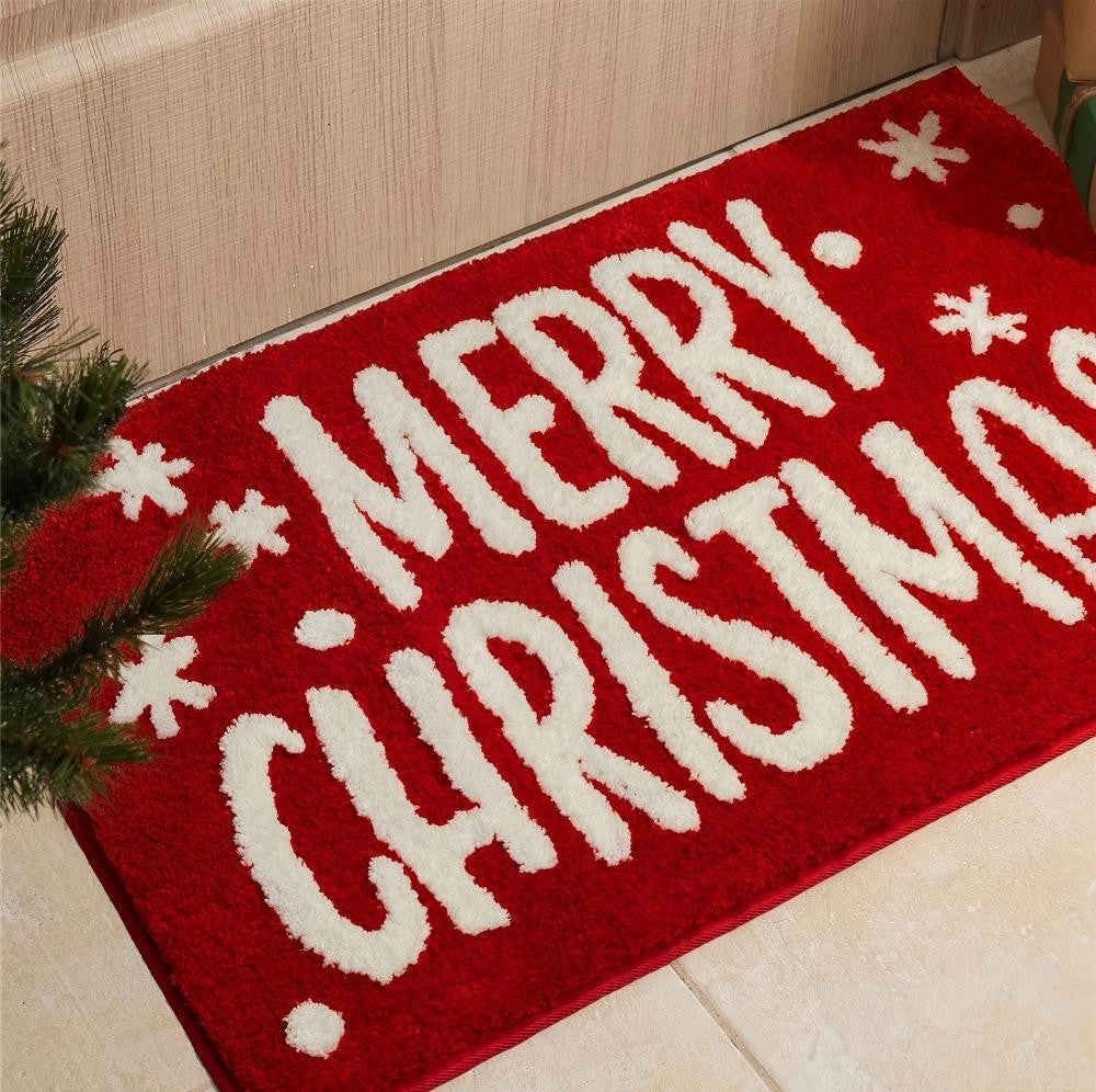 VIKAMA Red Christmas Living Room Decorative Carpet Anti-slip Fuzzy Bedside Rug for Bedroom Bathroom Floor Mat Home Decoration