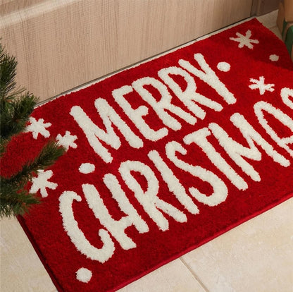 VIKAMA Red Christmas Living Room Decorative Carpet Anti-slip Fuzzy Bedside Rug for Bedroom Bathroom Floor Mat Home Decoration