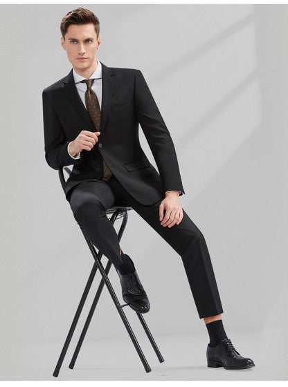 Suit Men (Blazer+Pants) Fashion Business Casual Slim-fit Formal Dress Banquet Work English Style Evening Dress Solid Color Suit