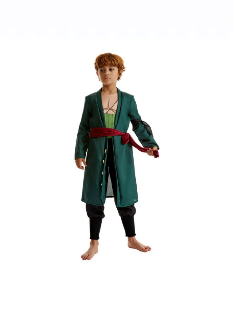 Anime Figures Roronoa Zoro Cosplay Costume Uniform Green Coat Pants Head Scarf Roronoa Zoro Wig Earrings Halloween Men Clothes