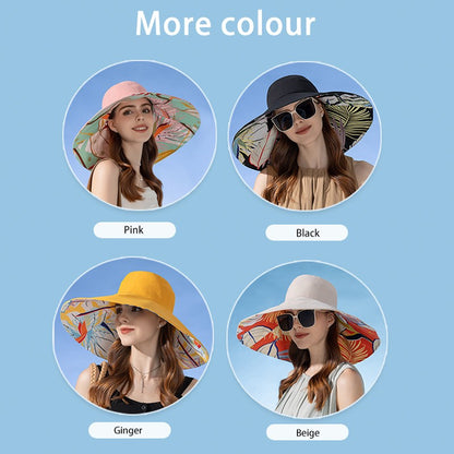 Xinbaoguan 100%poliéster8240Chapéu de pescador de aba dupla alargada NOVO transfronteiriço feminino Chapéu de sol de verão Chapéu de sol fashion
