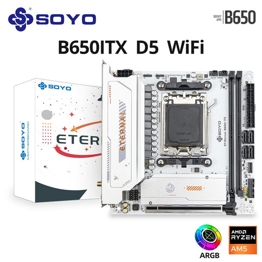 SOYO Eternal B650ITX  Motherboard Dual Channel DDR5 AM5 Socket (Supports Ryzen 9600X CPU) PCIE16x5.0 AGRB WiFi 6 AMD Mainboard