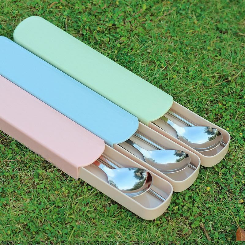 4Pcs/Set Stainless Steel Chopsticks Spoon Fork Steak Knife with Storage Case Travel Camping Cutlery Set Portable Tableware