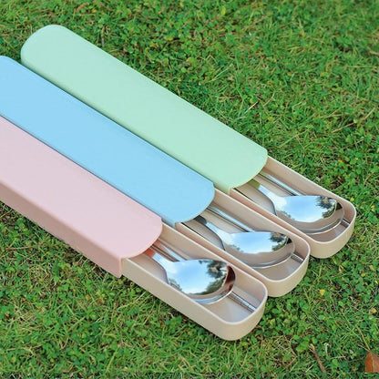 4Pcs/Set Stainless Steel Chopsticks Spoon Fork Steak Knife with Storage Case Travel Camping Cutlery Set Portable Tableware