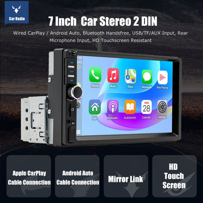 7 Inch 1 Din MP5 CarPlay Car Radio Multimedia Player Touch Screen FM ISO Power Aux Input Bluetooth USB Mirror Link Universal