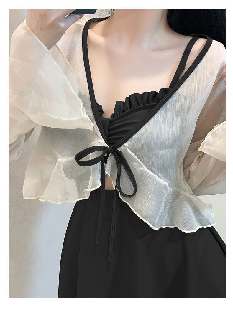 Women Ruffle One-piece Swimsuit Monokini Swimsuit Set Stylish Women's Beach Swimwear Set with Ruffle Trim Monokini for Holiday