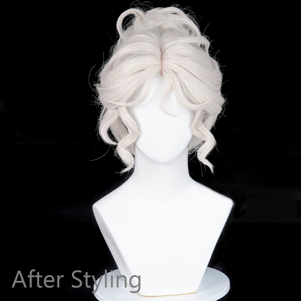 Short Straight White Bun Clip Synthetic Wig Middle Part Anime Game Cosplay Wig Heat Resistant for Daily Party