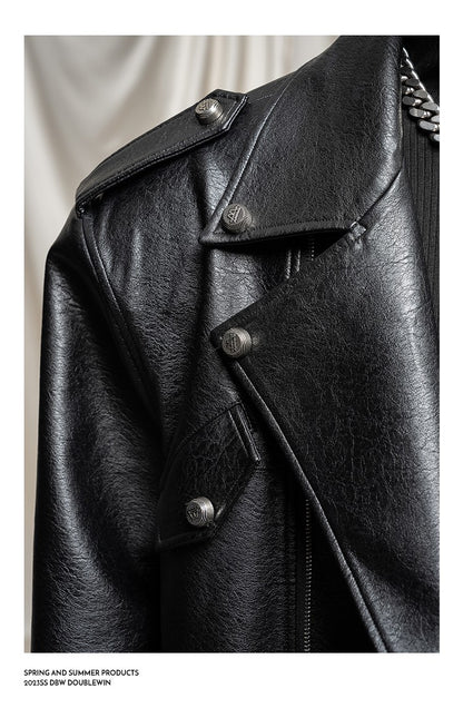 Mauroicardi Spring Autumn Oversized Cool Extra Long Black Pu Leather Trench Coat Men Zipper Loose Luxury European Fashion 2023