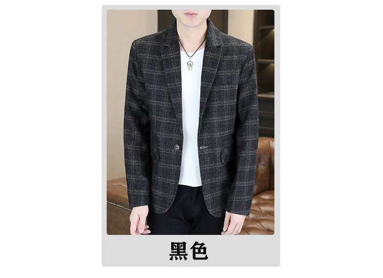 Blazer's New Men's Fashion Outdoor Travel Camping Youth Wedding Hosting Campus Slimming Casual Checkered Korean Version Blazer