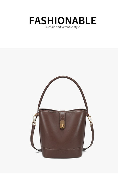 Women's Genuine Leather Bucket Bag Retro Shoulder Crossbody Handbag Fashionable Luxurious Women's Bag
