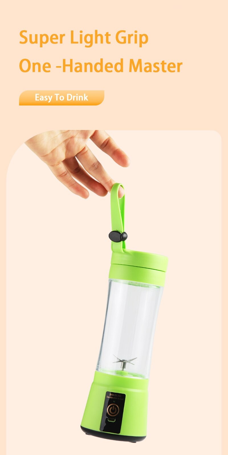 380ml Espremedor Elétrico Portátil Liquidificador de Smoothie USB Recarregável Processador de Alimentos Mini Misturador de Frutas para Viagem Cozinha Treino