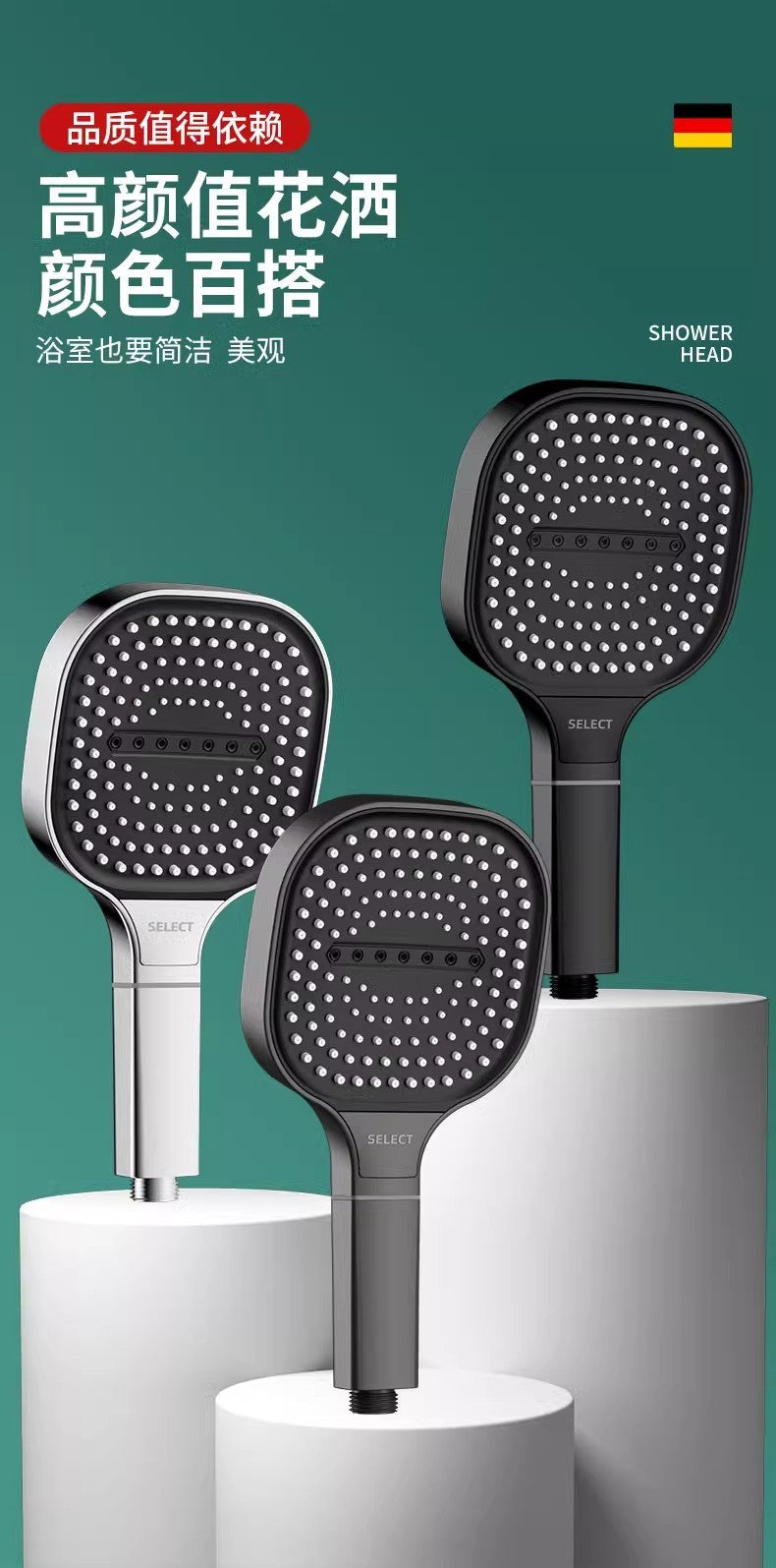 Novo chuveiro de painel grande de 13CM com 3 modos, chuveiro de massagem de alta pressão com elemento filtrante, acessórios para banheiro