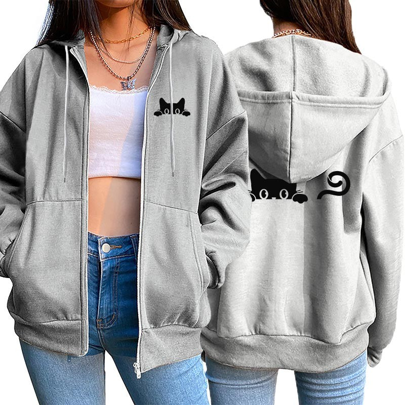 2025 New Womens Zipper Cardigan Hooded Sweatshirt Printing Outfits Fashion Casual Jogging Top Clothing Lady Versatile Sport Coat